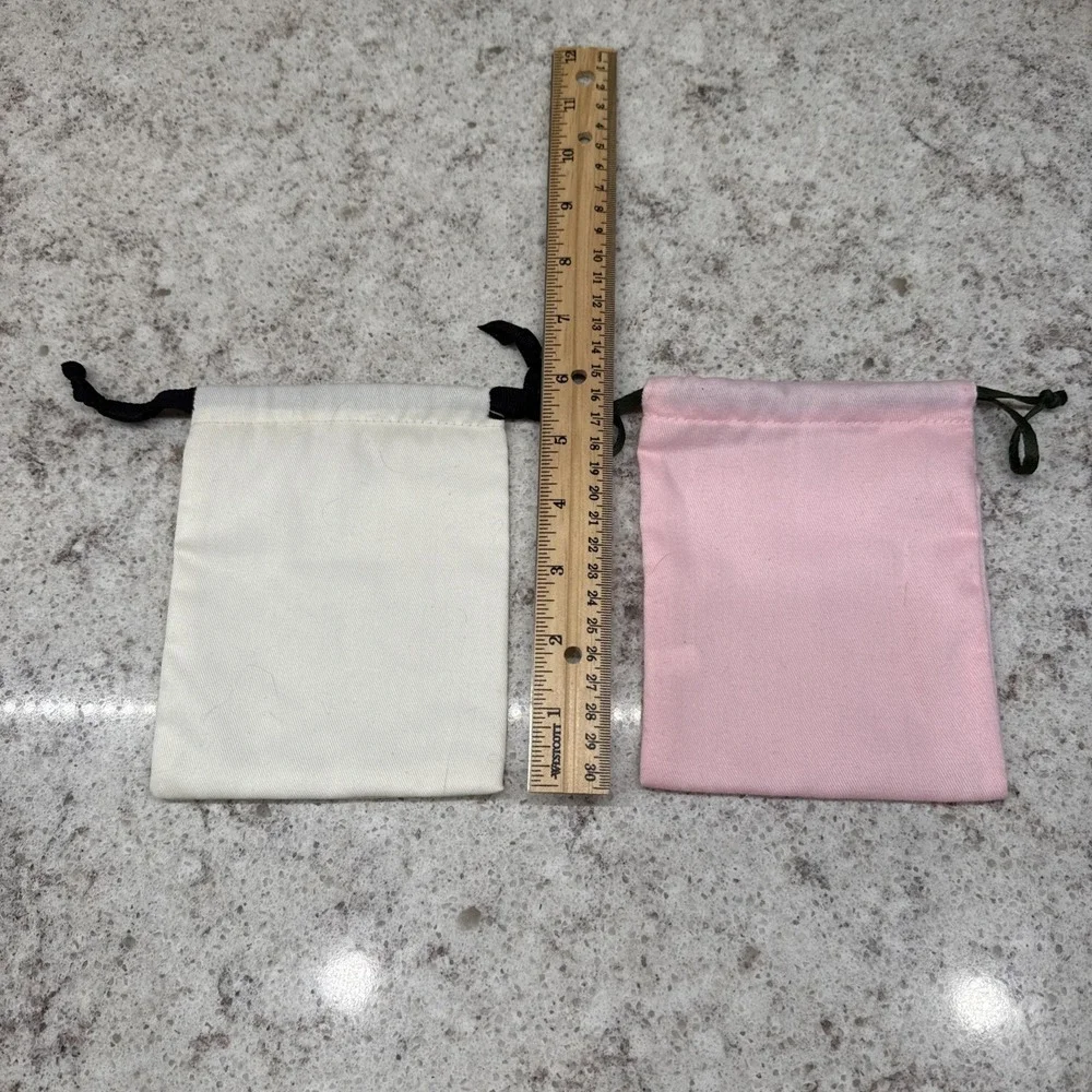 2 Kate Spade New York Jewelry Storage Bags Pouch White & Pink w/ Blk Drawstring